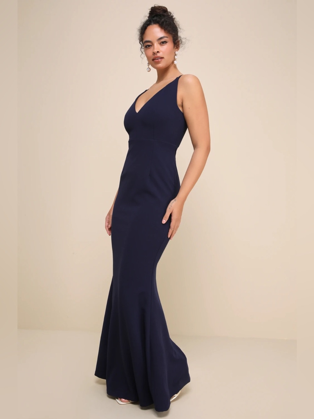Lulus Melora Navy Blue Sleeveless Maxi Dress M NWT Elegant V-Neck Evening Gown - Picture 7 of 15